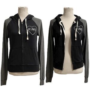 VS PINK | Love Pink Colorblock Zipper Hoodie, Size XS, Black/Gray